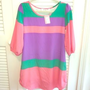 Peach Love Cream color block dress