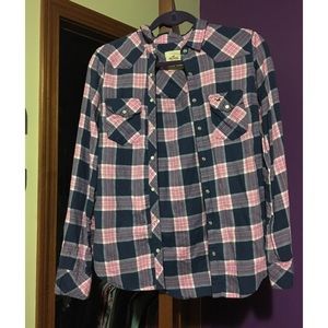 Pink and blue plaid hollister brand long sleeve