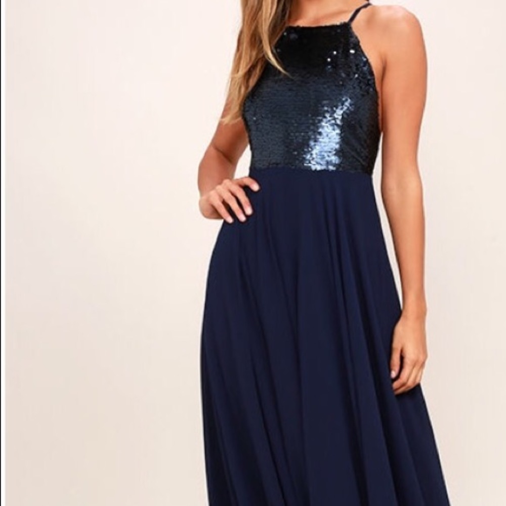 MATTE NAVY BLUE SEQUIN DRESS