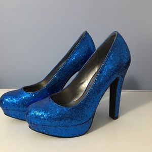 G by Guess blue glittery heels