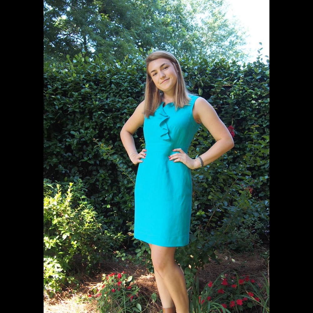 Turquoise Tahari Summer Dress ruffle mid length
