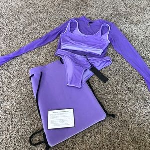Purple Italian velvet crop top bikini + mesh top