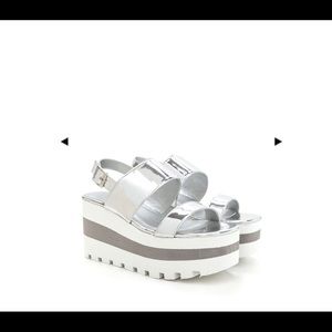 Shiny metallic platform wedge sandals