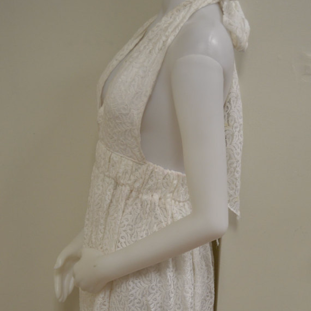 Ivory brocade terrycloth halter sheer maxi dress - Picture 3 of 4