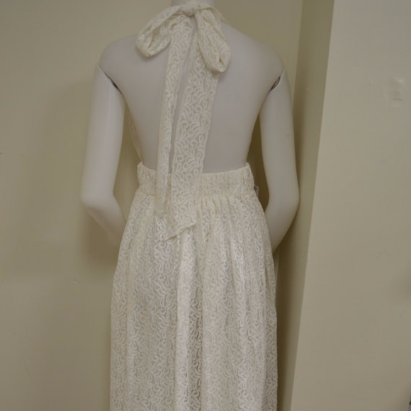 Ivory brocade terrycloth halter sheer maxi dress - Picture 2 of 4