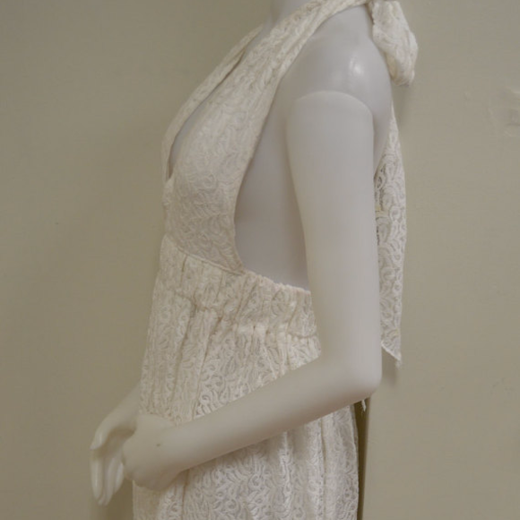 Ivory brocade terrycloth halter sheer maxi dress - Picture 3 of 4