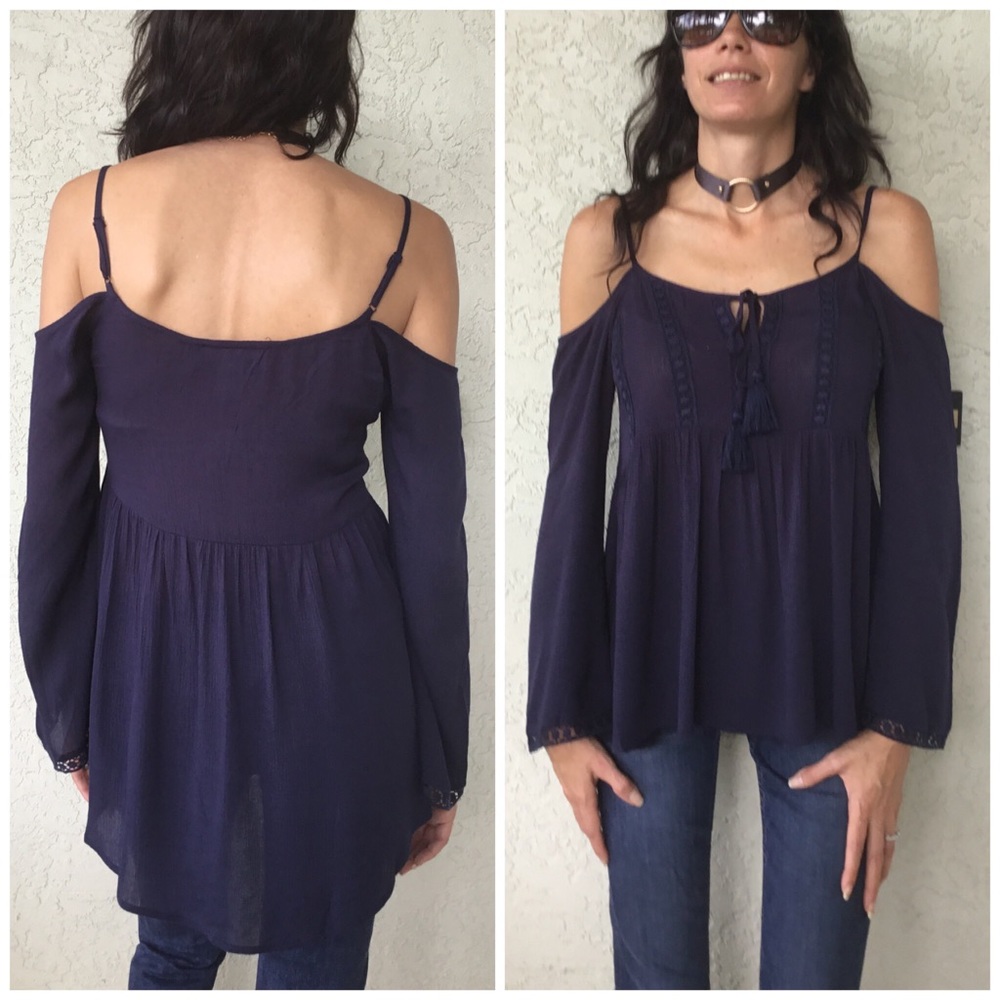 Navy Off the Shoulder Tunic - Picture 2 of 4