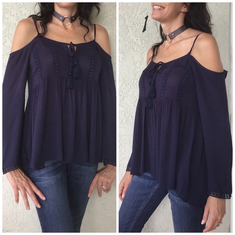 Navy Off the Shoulder Tunic - Picture 3 of 4
