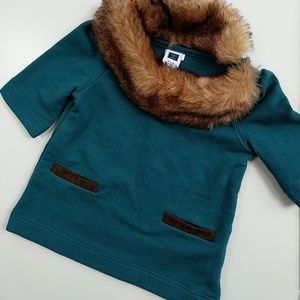 Janie & Jack Teal Dress Faux Fur Collar 3-6M