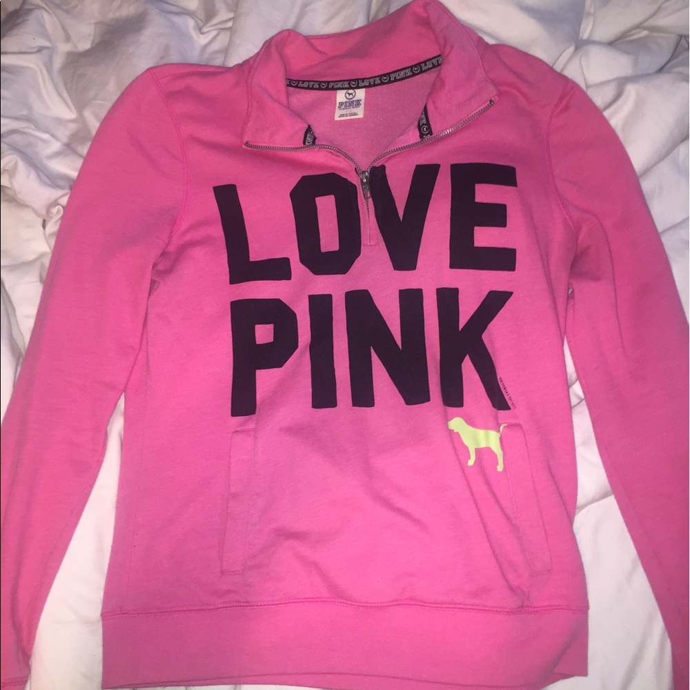 bright pink victoria secret quarter zip sweatshirt
