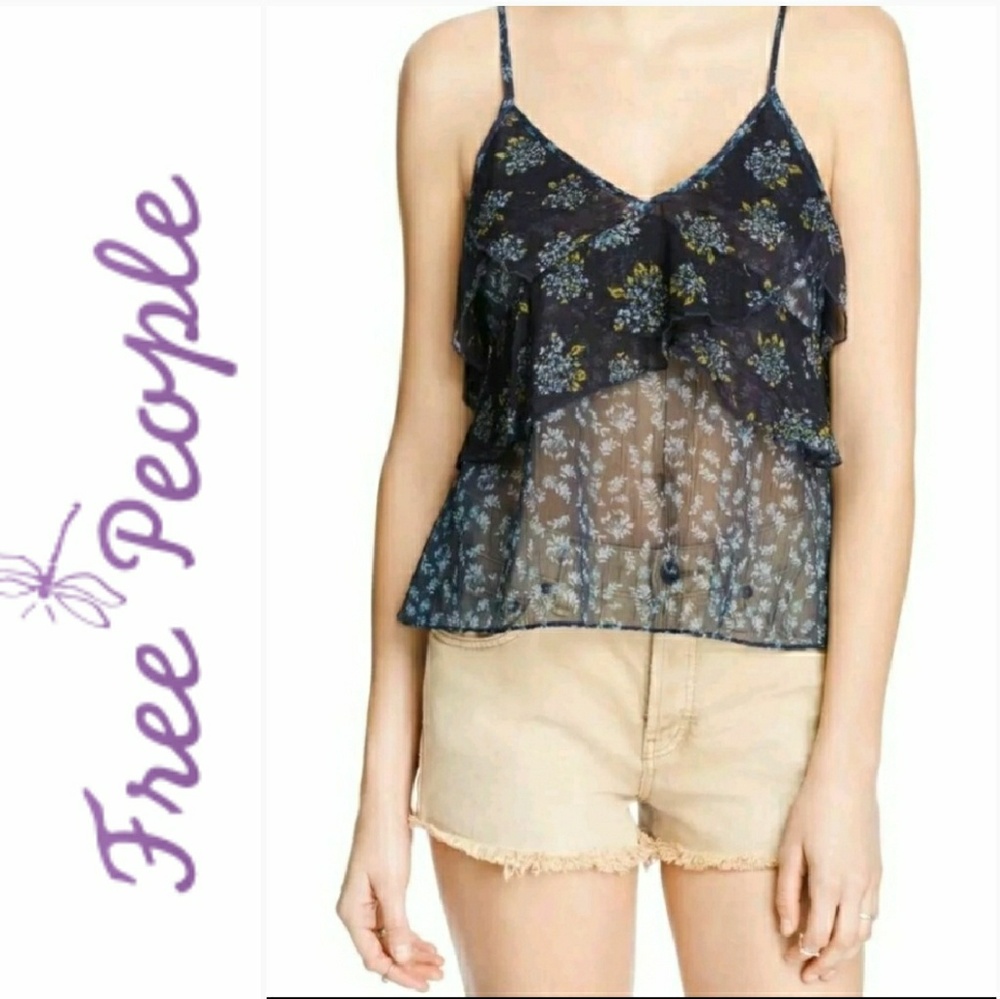 FREE PEOPLE All Things Cami Tank Top Navy Floral 82% OFF