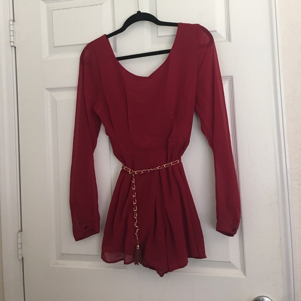 Pretty deep red romper with gold and red belt