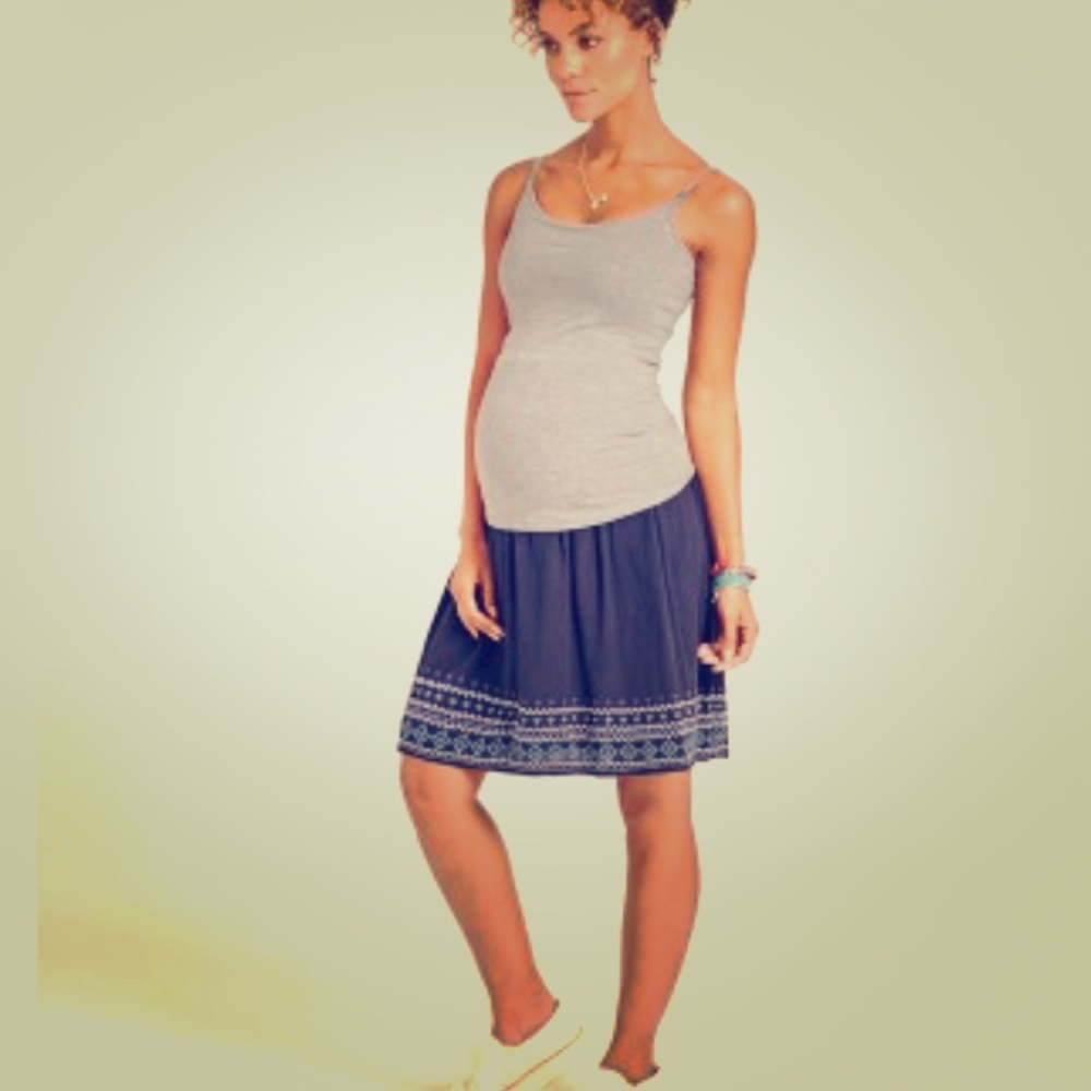 Blue embroidered maternity skirt