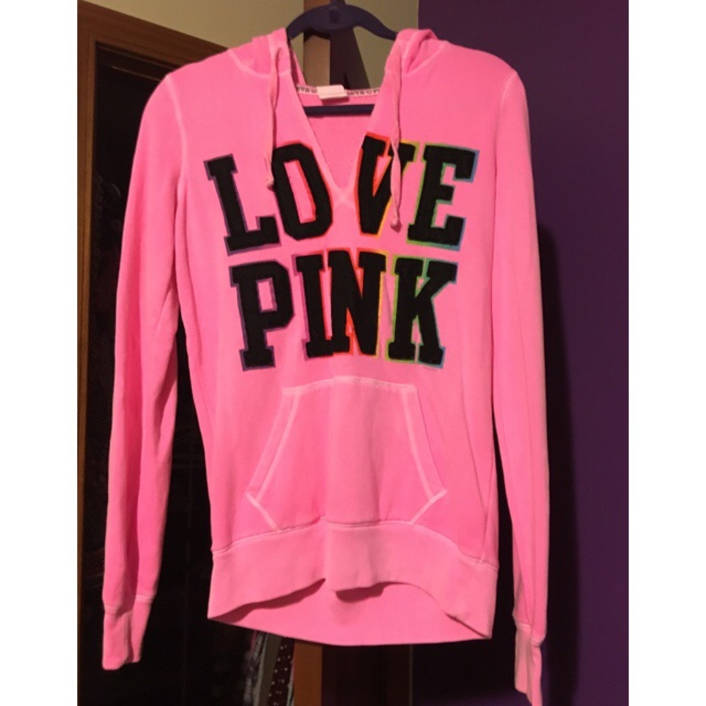 Bright pink, pink brand long sleeve hoodie