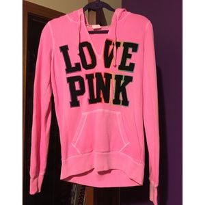 Bright pink, pink brand long sleeve hoodie