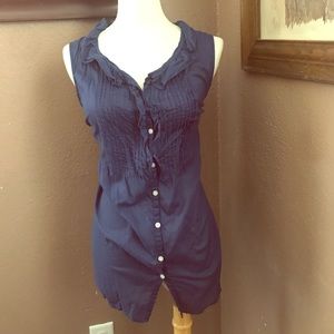 Blue button up tank blouse