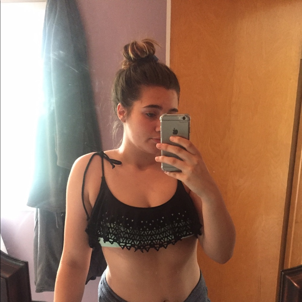 flouncy black bikini top