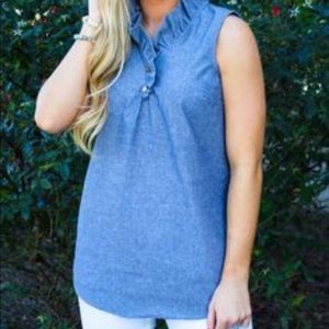 Mudpie Chambray Sleeveless Shirt - Size Small !
