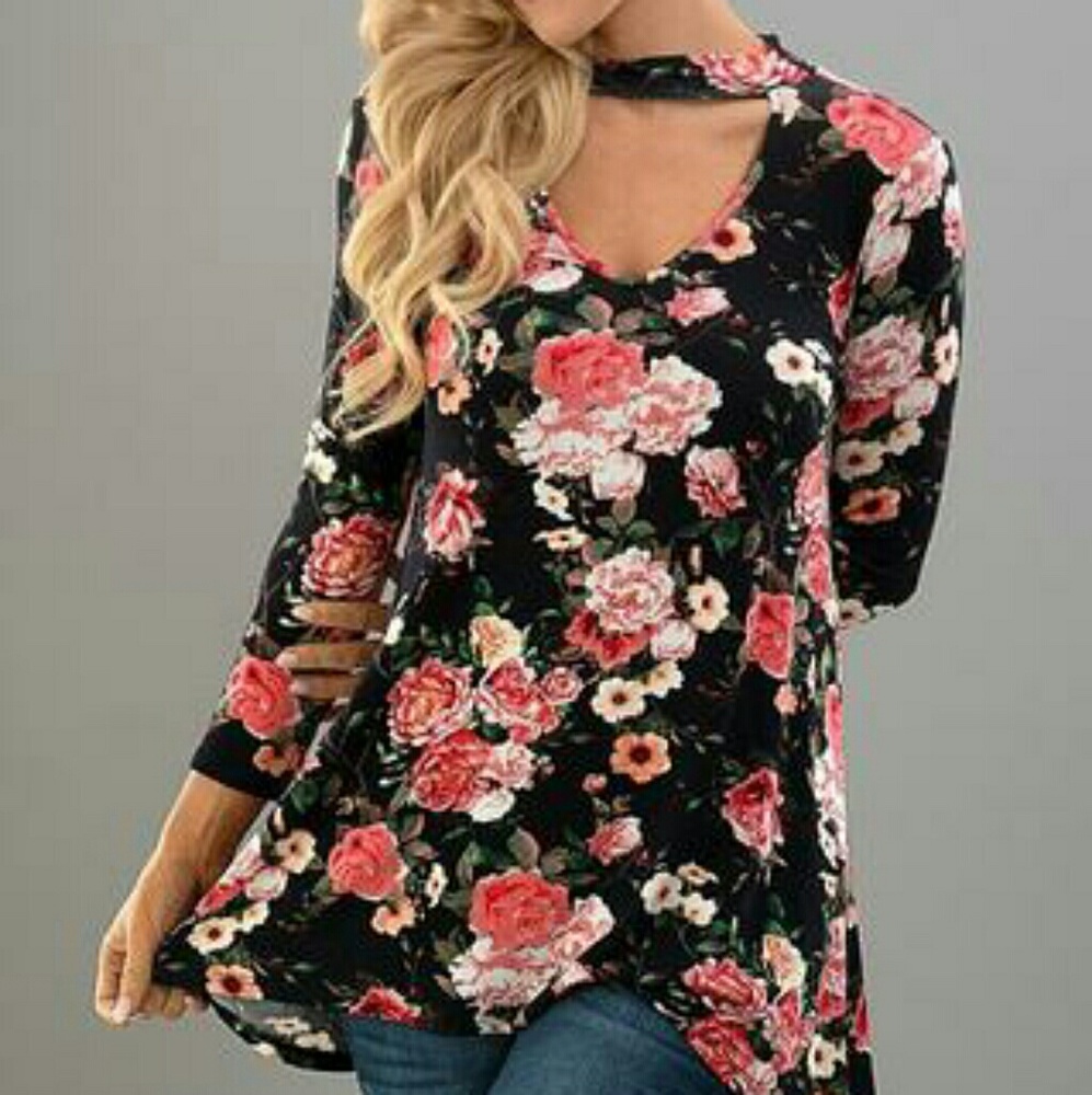 Chocker Top mock Neck top keyhole top floral top