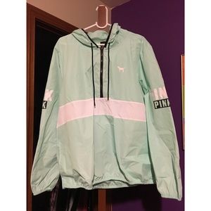 Baby blue pink brand long sleeve rain jacket