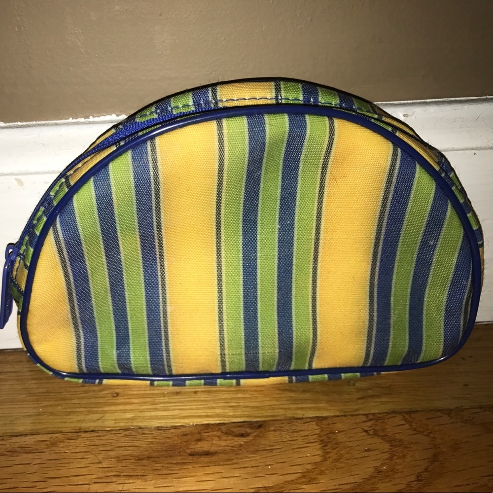 Green Blue and Yellow Striped Makeup Bag