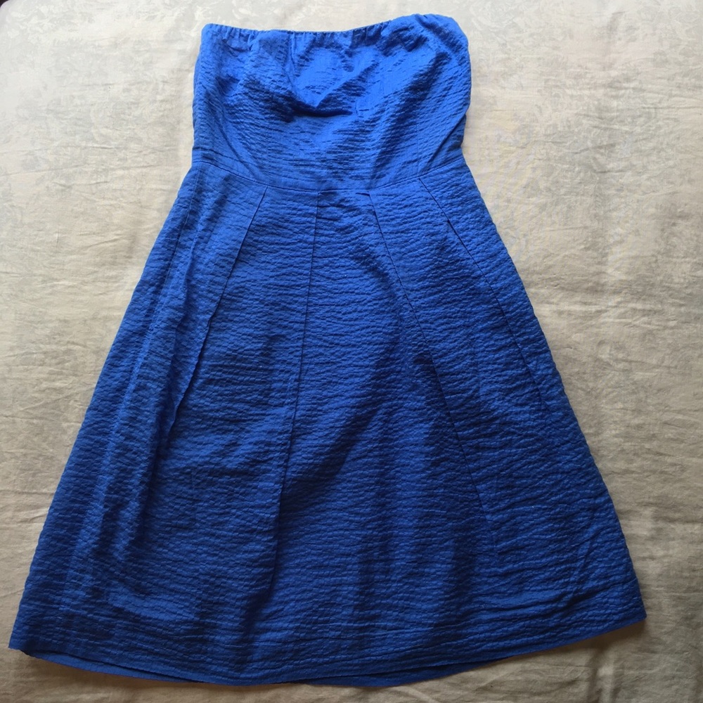 Jcrew Bright Blue Lorelei Strapless Embossed Dress - image 1