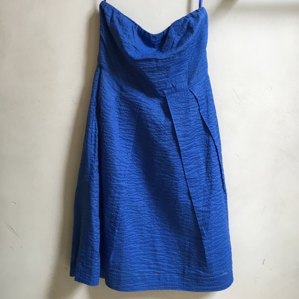 Jcrew Bright Blue Lorelei Strapless Embossed Dress - image 5