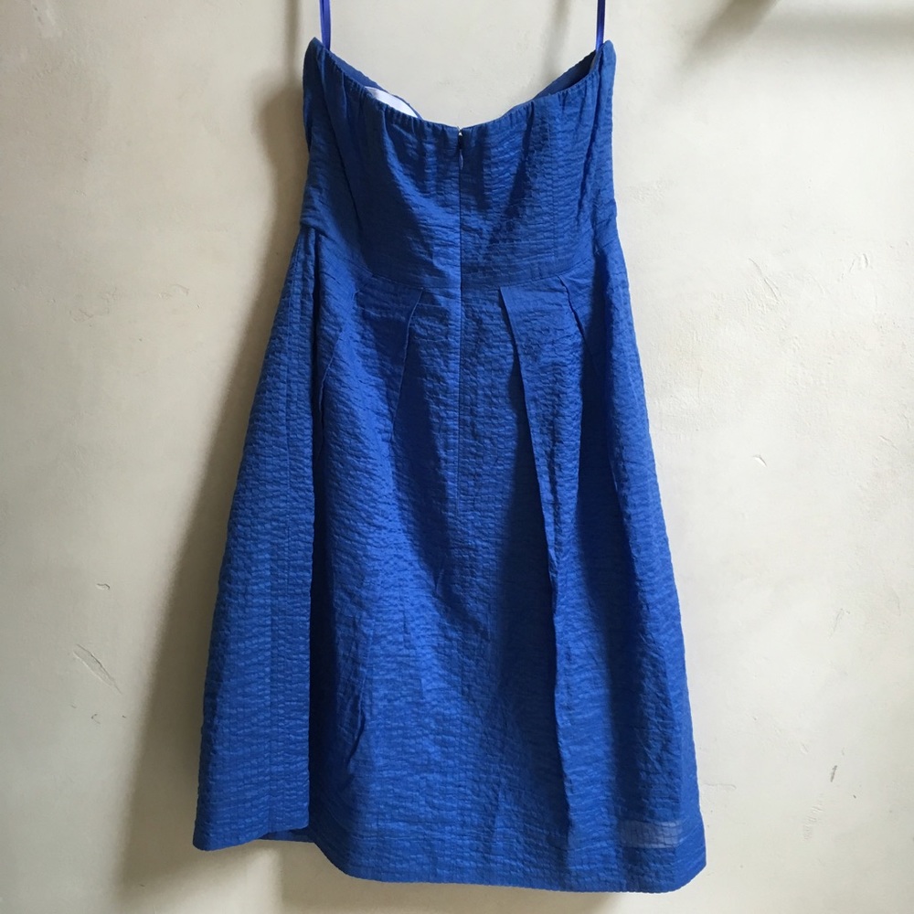 Jcrew Bright Blue Lorelei Strapless Embossed Dress - image 4