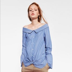 Zara Striped Off-shoulder Shirt