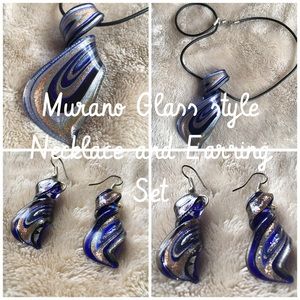 Murano Glass Pendant Necklace and Earring set