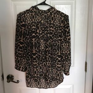 NY&Company animal print blouse with necktie accent