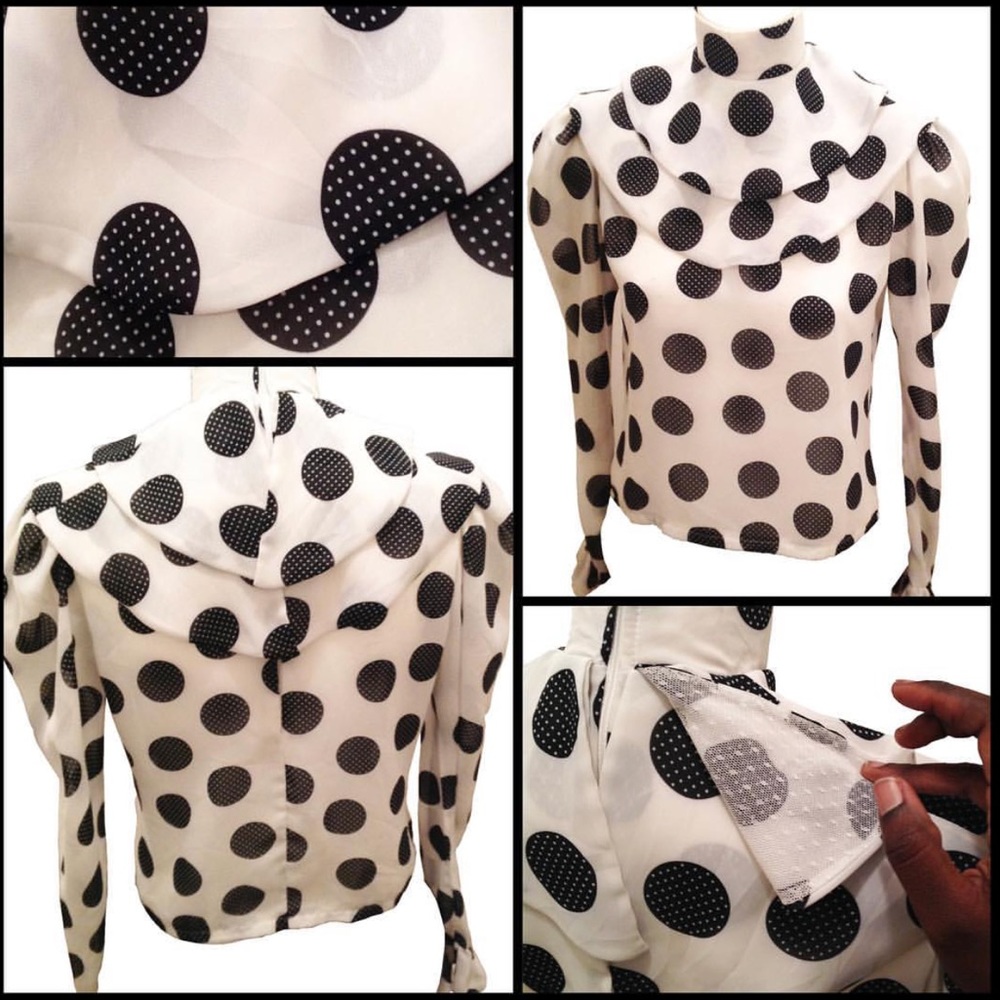 White/ Black Polka Dot Ruffle Blouse