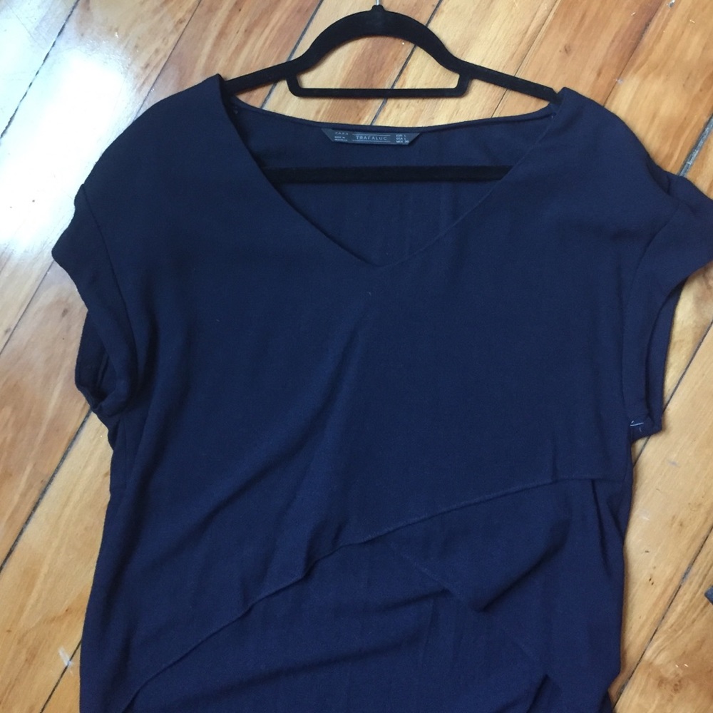 Zara navy high low crop top