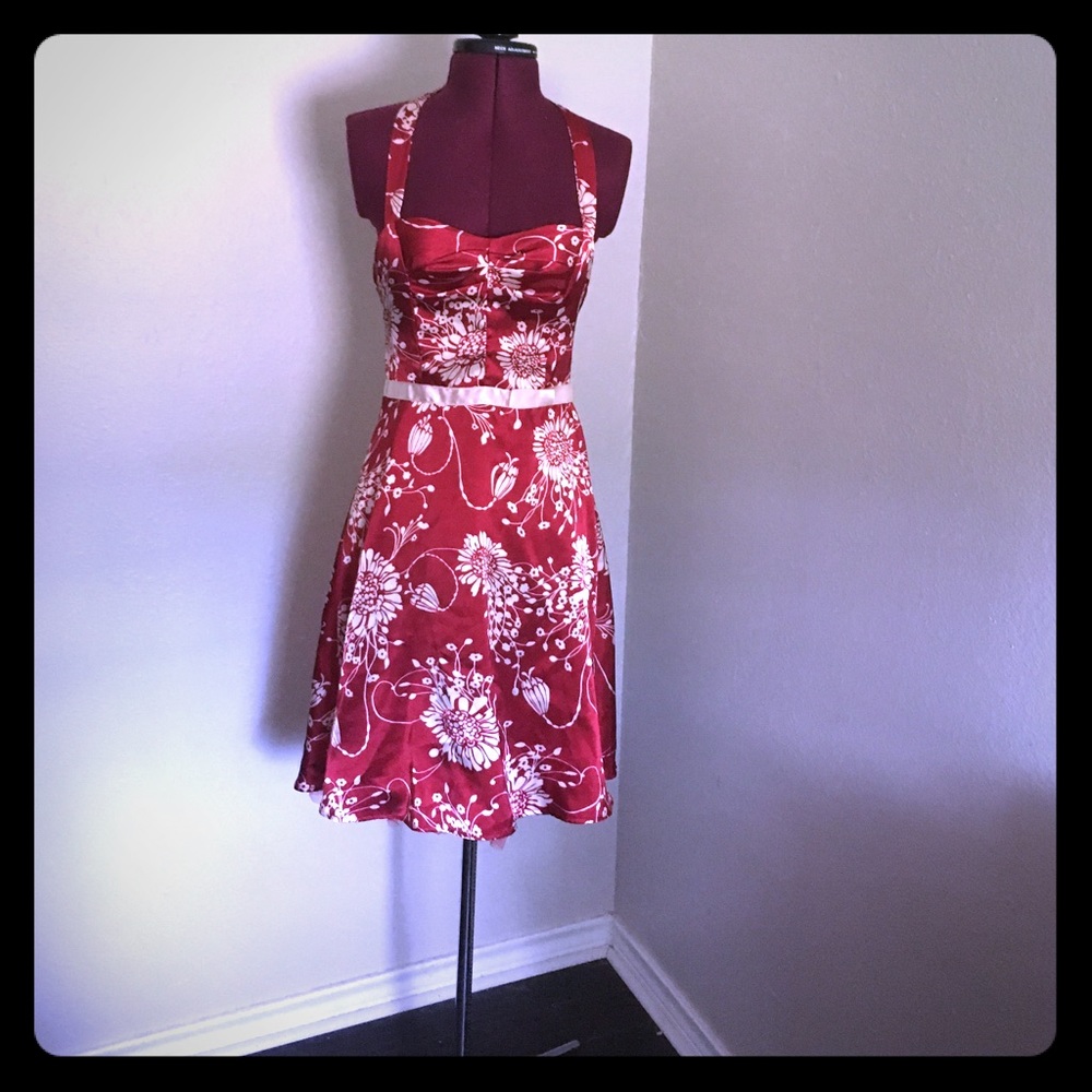 A red Japanese printed dress