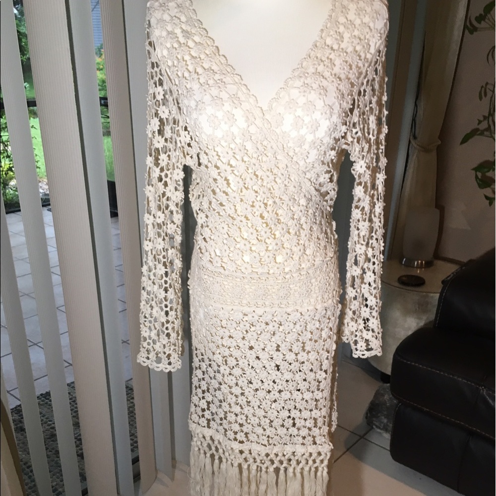 Crocheted lace wrap dress