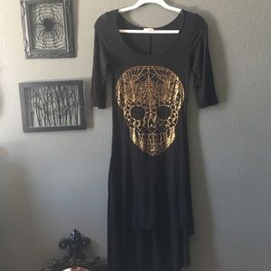 *RESERVED*Black high low dress with gold Skull