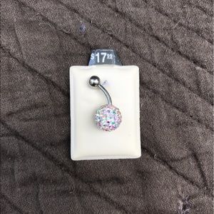 Iridescent crystal ball belly ring