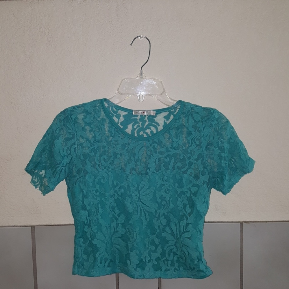 Turquoise lace crop top