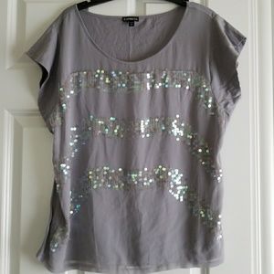 Express grey sequin top size large