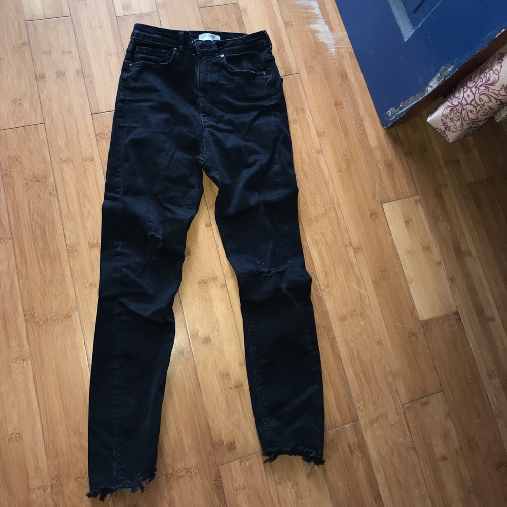 Zara High Waisted Ripped Black Pants