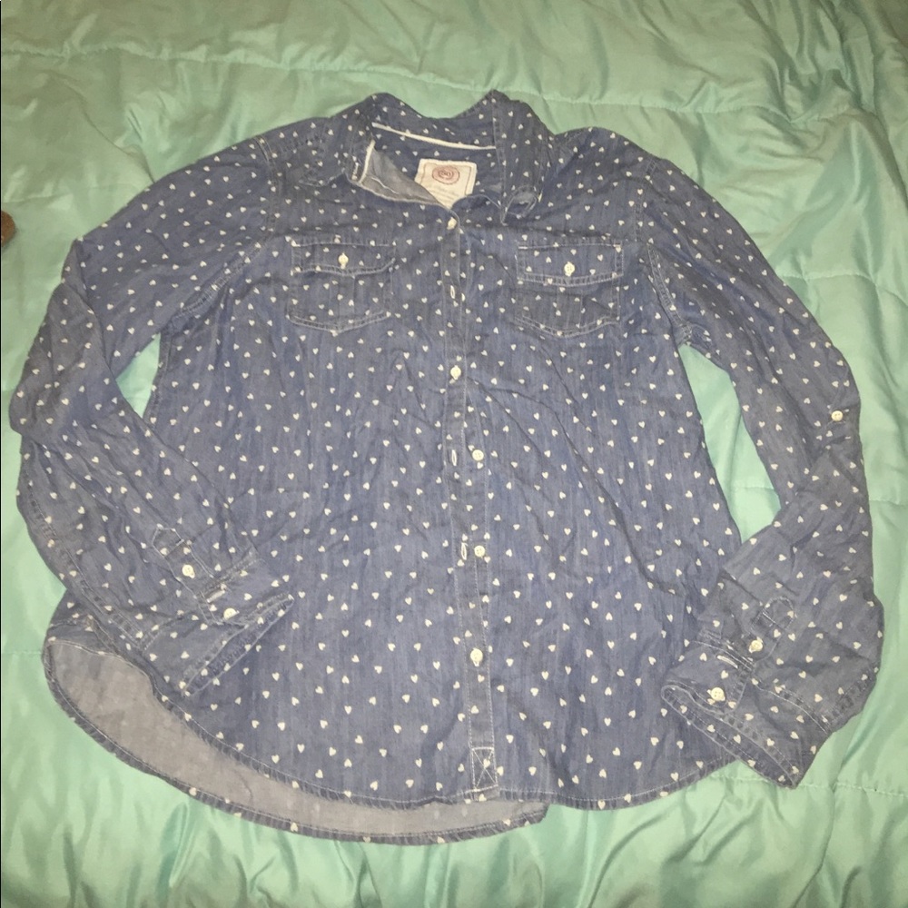 Heart jean button up shirt