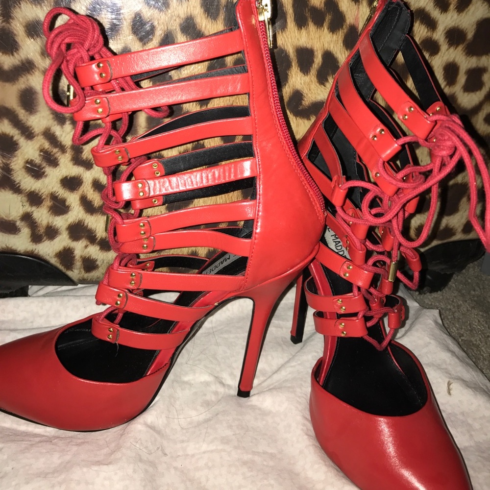 Red lace up Steve Madden heels