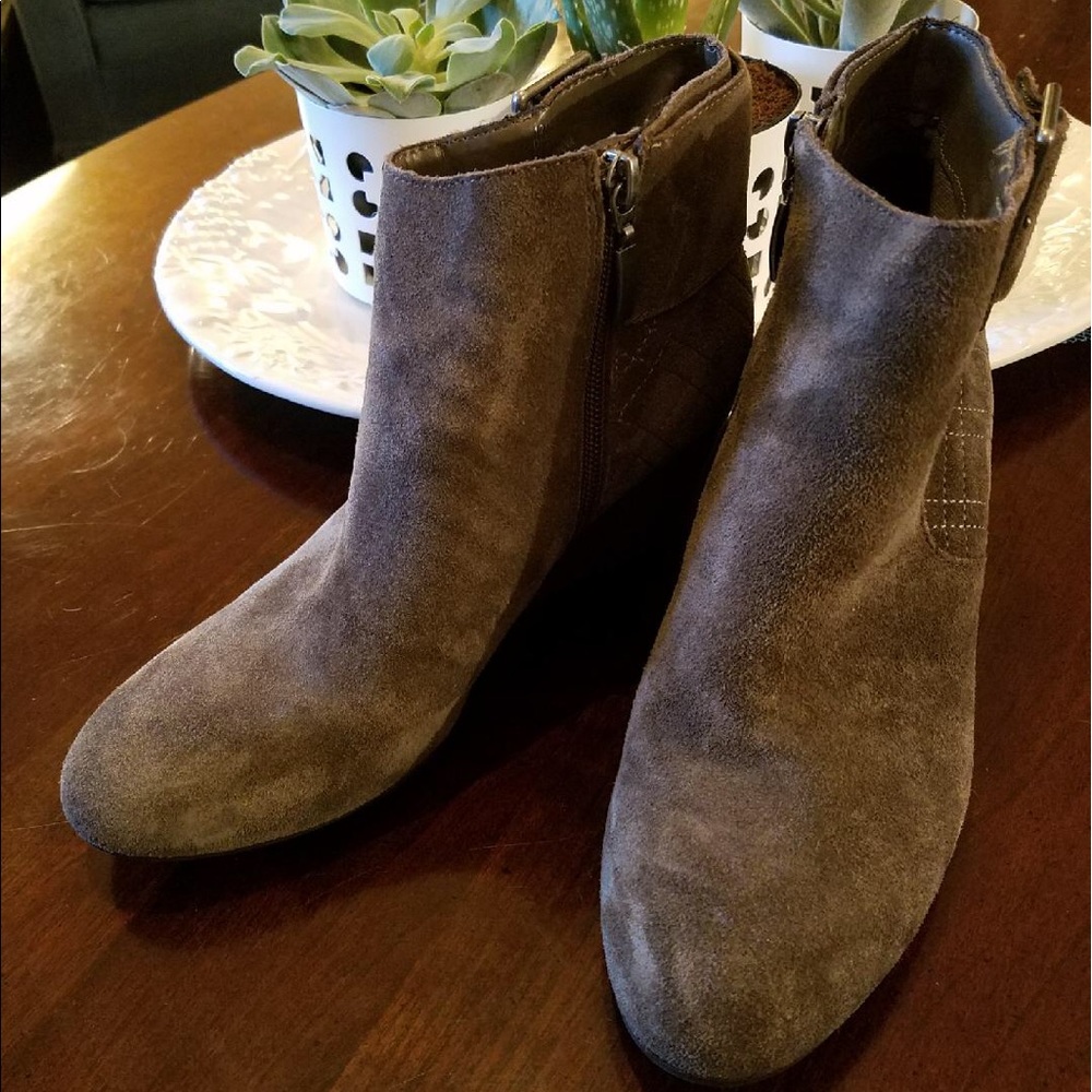 Taupe Grey Suede Ankle Booties