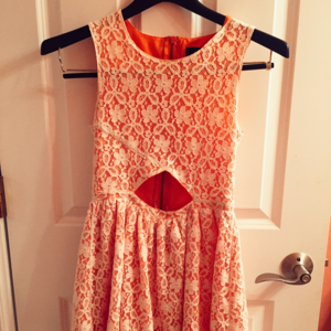 Coral lace cut out dress