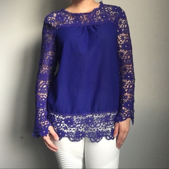 Royal Blue Lace Shirt - Picture 1 of 5