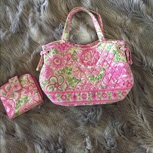 VERA BRADLEY PINK & GREEN PAISLEY PURSE & WALLET