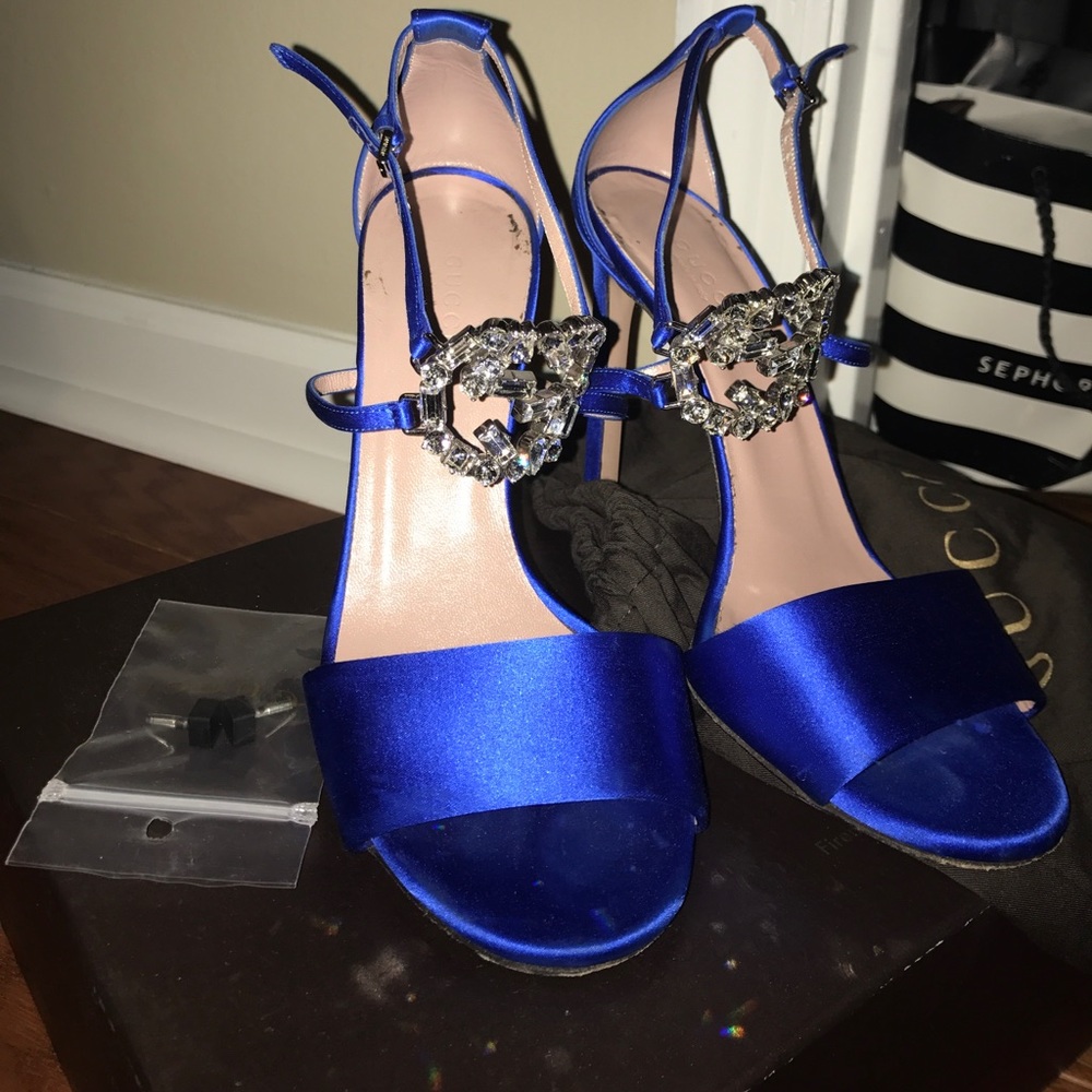 Gucci Logo made of Gemstones, Satin Royal Blue