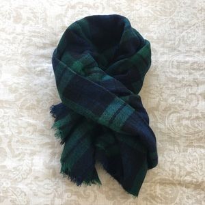 ZARA Original Tartan Plaid Scarf Navy Blue & Green