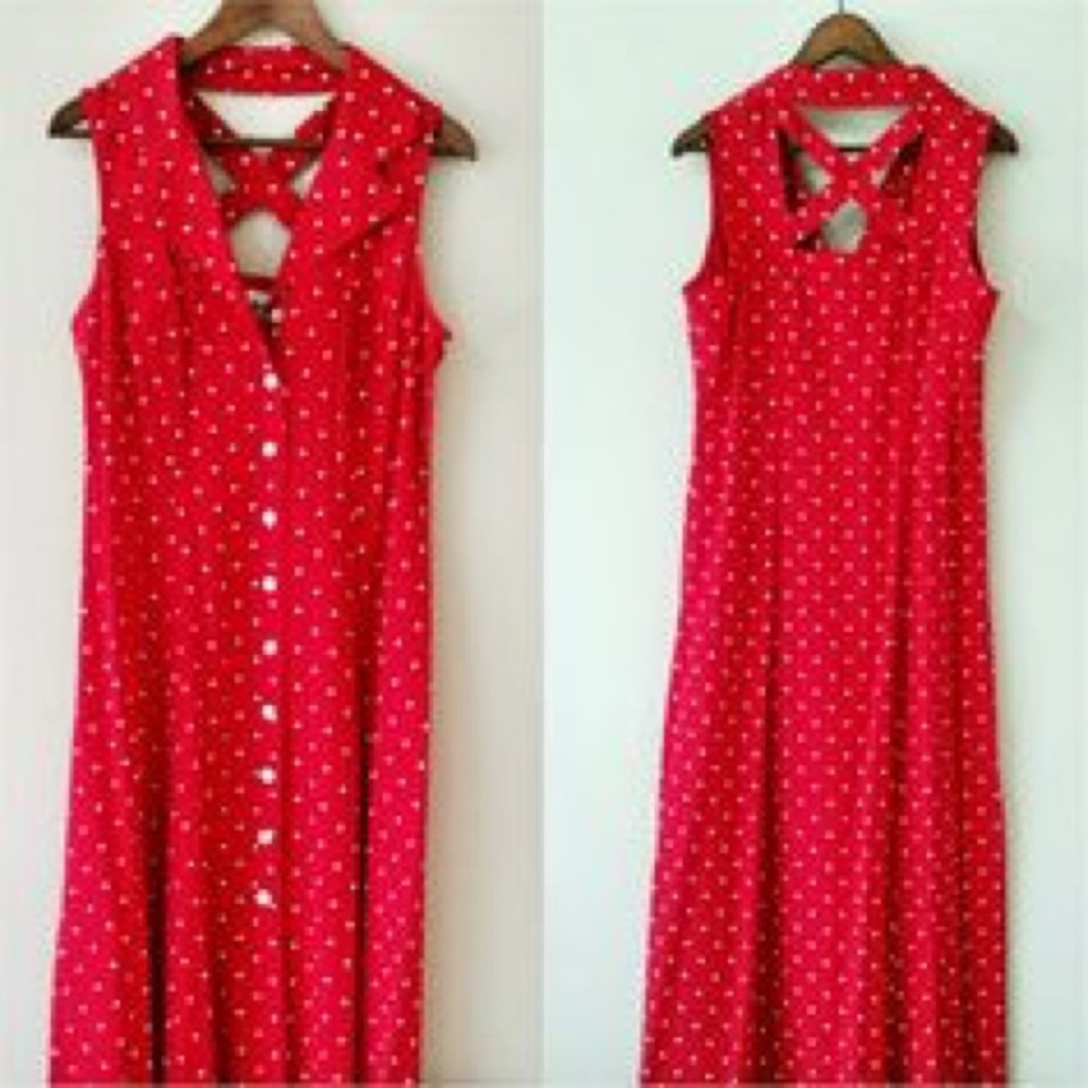 Red and white polka dot dress