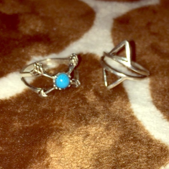Silver & Silver/Turquoise Midi Rings - Picture 1 of 5